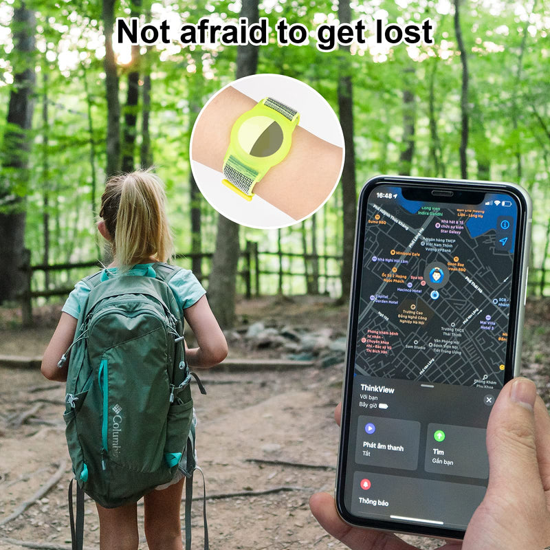 Kids Wristband Compatible with Apple AirTag, Protective Case for Air Tag GPS Tracker Holder with Nylon Bracelet, Adjustable Anti Lost Watch Band for Toddler Child Elder (Yellow) Yellow
