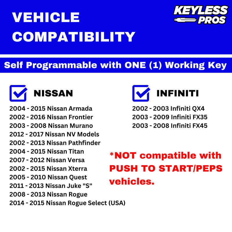 3-Button Replacement Keyless Entry Remote Key Fob, Compatible with Nissan Armada Pathfinder Frontier Murano Titan Quest Xterra Sentra Versa, Infiniti FX35 FX45 QX4, KBRASTU15 3-BTN