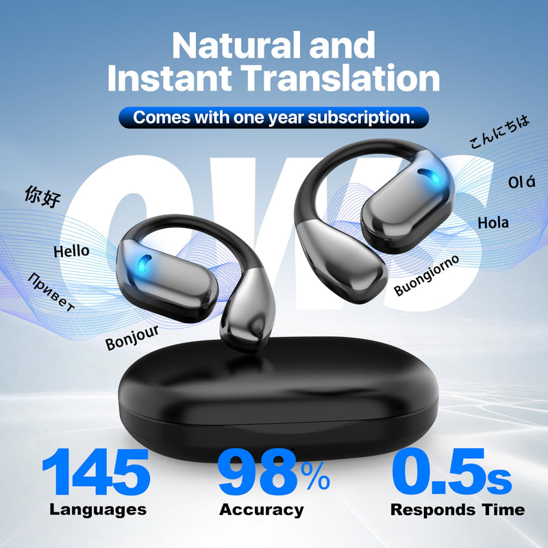 AI Language Translator Earbuds, OWS Real-Time 3-in-1 Translation Earbuds 144 Languages & Accents, Translation Device for Travel Business Learning, Black