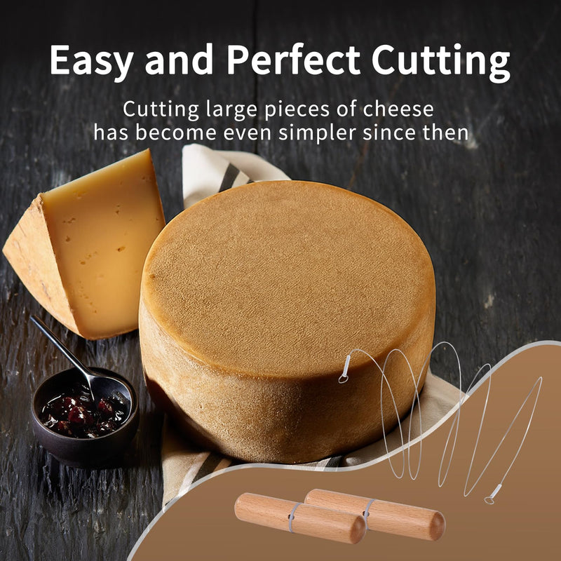 Stainless Steel Cheese Slicer Wire 44"Long-For Soft and Hard Cheese (2 Beech wood handles + 3 Cutting Replacement Wires 44") 44' burlywood handle