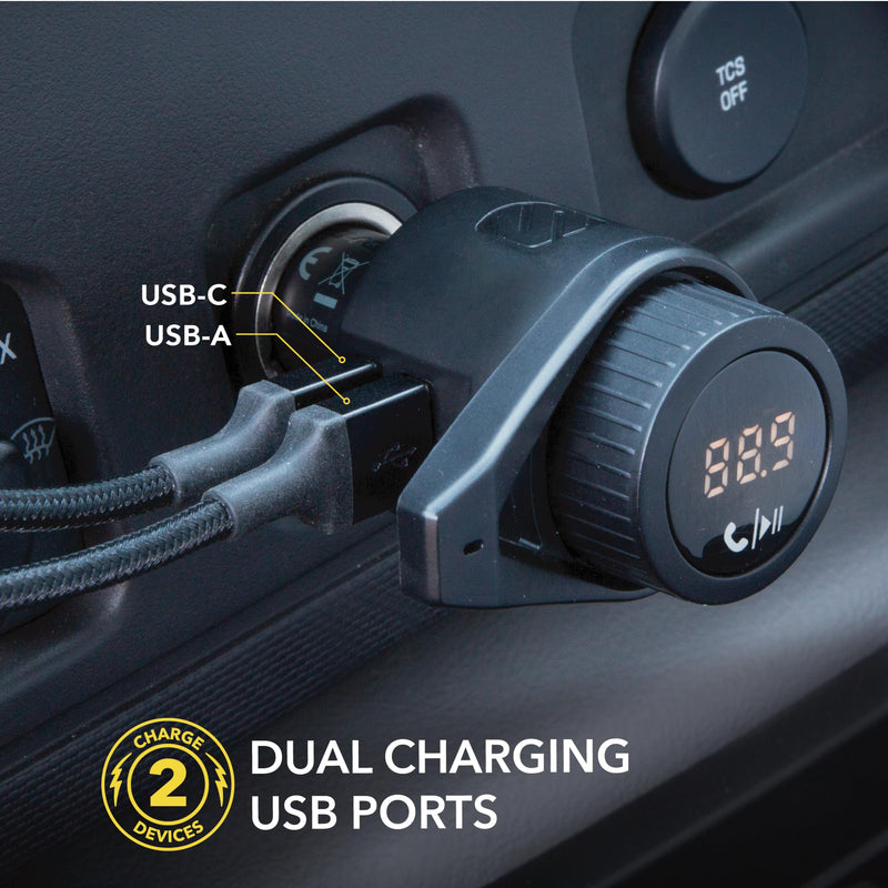 Scosche BTFM9 FM Bluetooth Transmitter Car, Dual 12W USB-C and USB-A Charging Ports, Fast Type C Car Charger, Wireless Radio Bluetooth Adapter, Hands-Free Car Kit for Calls, Siri and Google Assistant Dual Port 24W (1 USB-C + 1 USB-A) Black