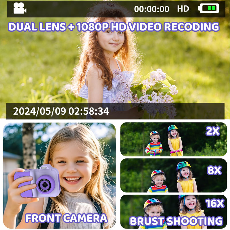 Kids Camera Instant Print,Kids Digital Camera 1080P HD Dual-Lens Selfie,Instant Print Camera with 5 Rolls Paper & 32GB Card,Toddler Camera Christmas Birthday Gifts for Girls Boys Age 3-12 Purple