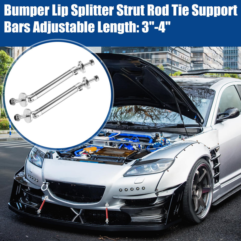 ACROPIX Universal 3"-4" Adjustable Aluminum Alloy 75mm Front Bumper Lip Splitter Diffuser Strut Rod Tie Bars Splitter Support Rods Silver Tone - Pack of 2