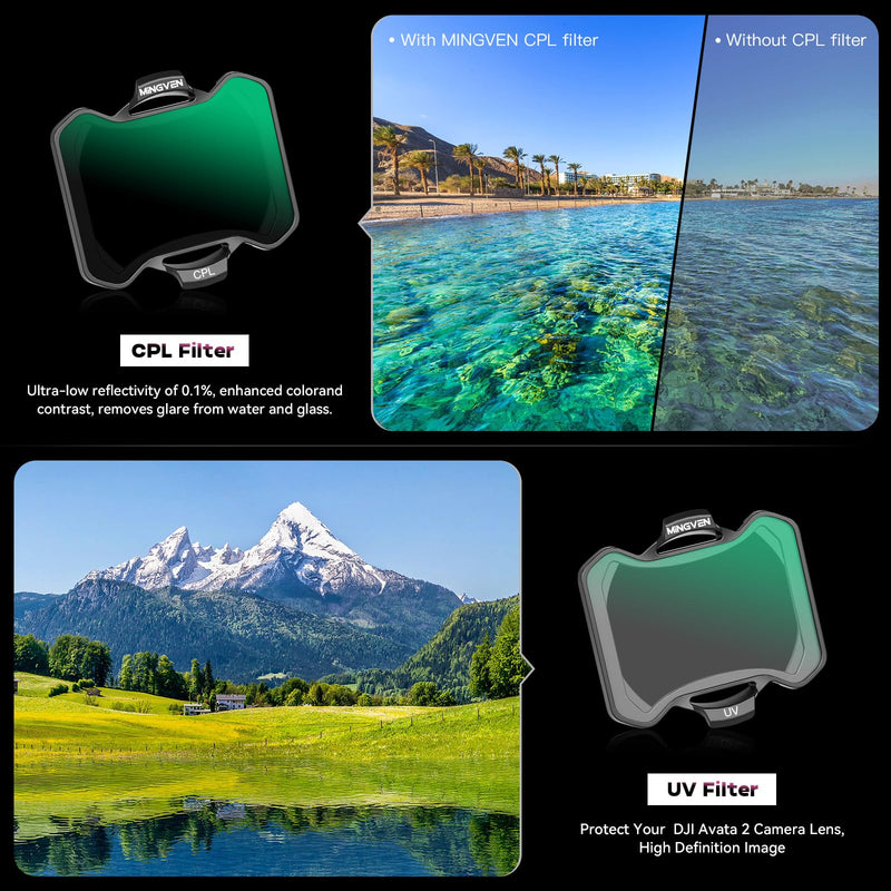 Avata 2 ND Filters, UV + CPL + ND Filters Set Camera Lens for DJI Avata 2 Drone Accessories - 6 Pack (CPL, UV, ND8, ND16, ND32, ND64)