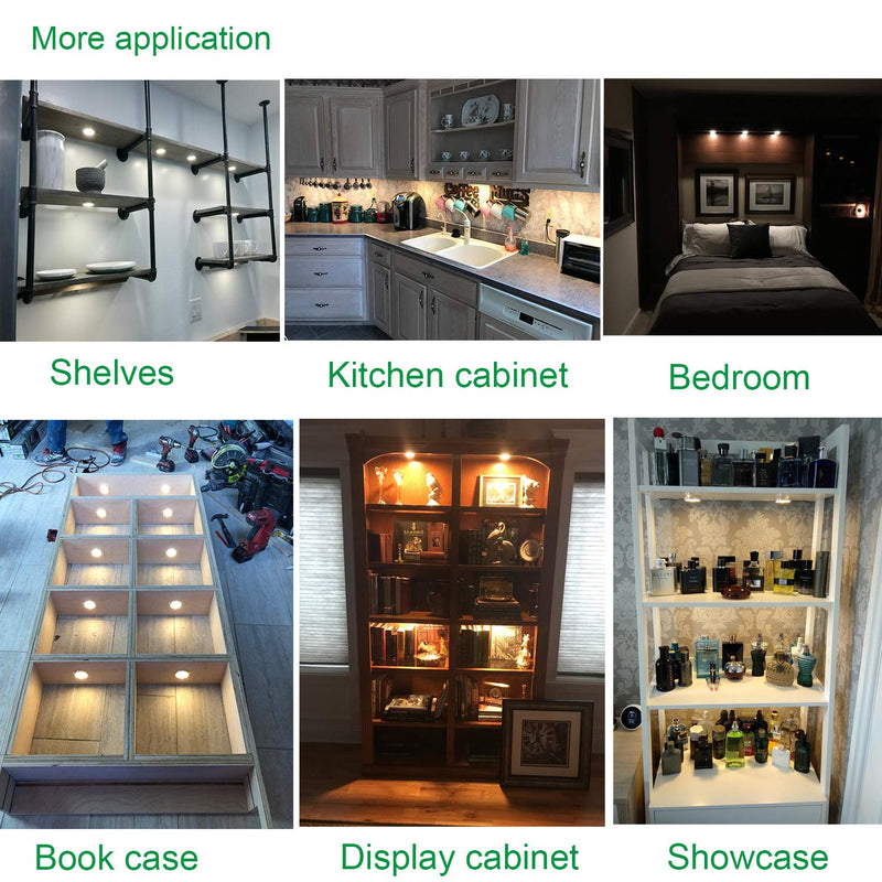 AIBOO LED Under Cabinet Lighting Fixture Kitchen Under Counter Lights with Plug in and Wireless RF Remote Control, 6 Thin Cabinet LED Puck Light Kits (4000K Natural White) 4000K Natural White
