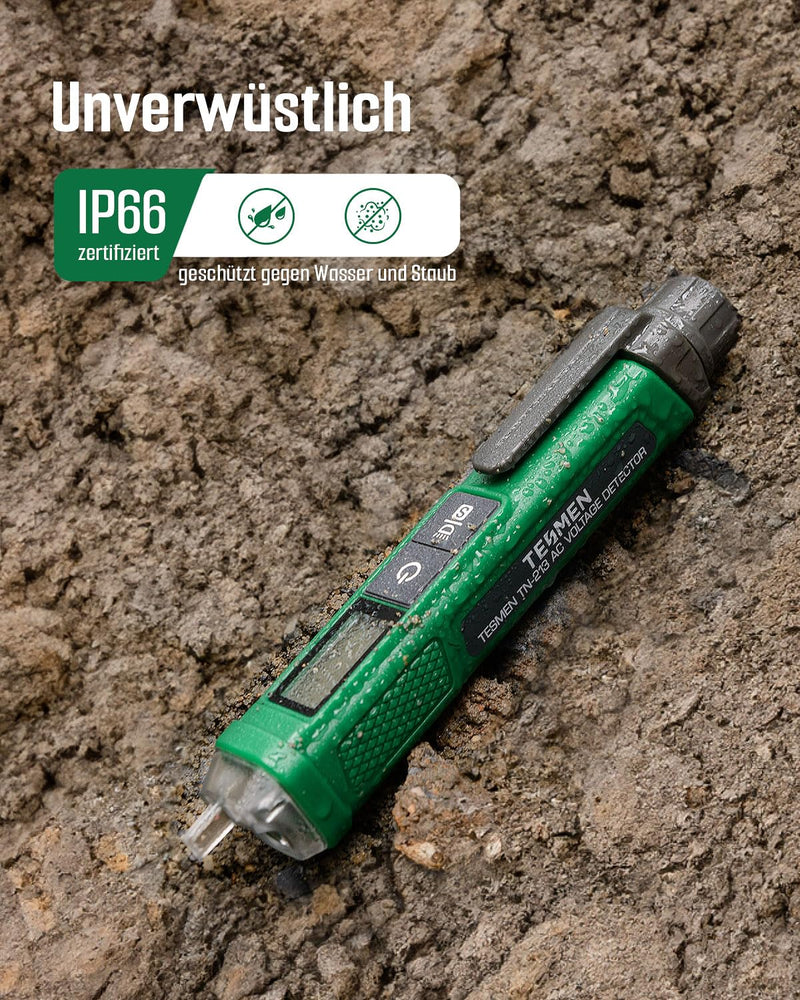 Non-contact voltage tester, TESMEN TN-213, phase tester, non-contact continuity tester, AC 12V-/70V-1000V, dual range, flashlight, LCD display in percent, buzzer alarm, wire break detection-green green