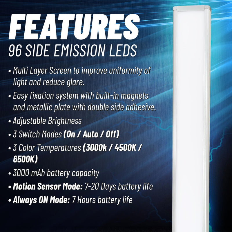 Under Cabinet Lights, Pack of 2, 16 inches, 96 Side Emission LEDs, Rechargeable Battery, Under Cabinet Lighting, Motion Sensor Light, LED Lights for Bedroom, Home Decor, Night Light, Closet AH-SZZ-UCL-16-003-2024
