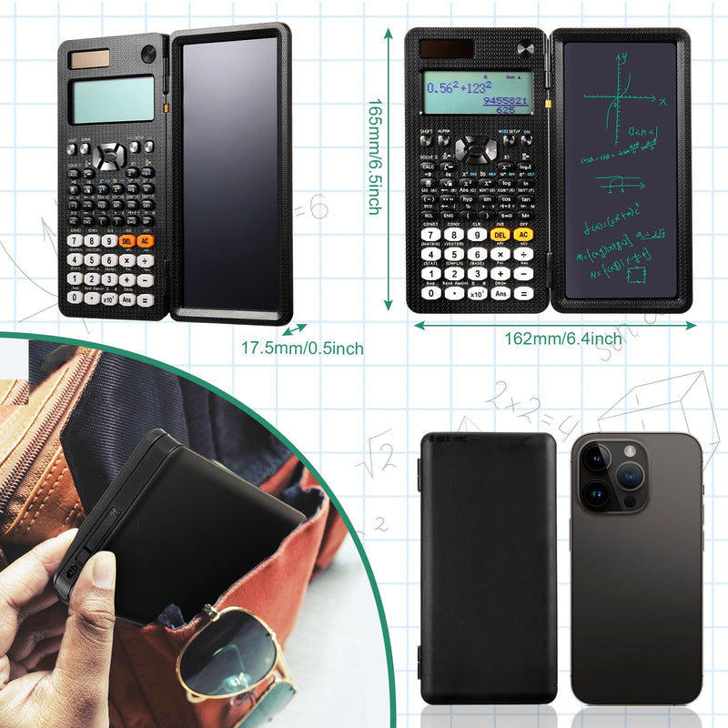 Scientific Calculators with LCD Writing Tablet for Back to School Solar Powered Calculator Small Math Calculator with Notepad for Middle High School Student