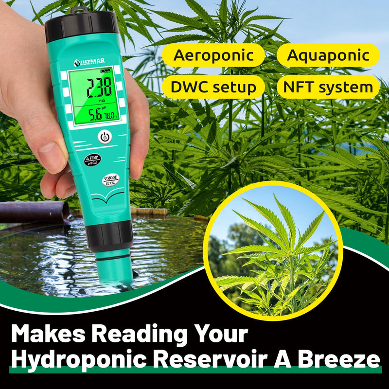 UIUZMAR pH Meter for Hydroponics EC pH Monitor pH ppm Tester for hydroponics System Simultaneous Measurement of pH EC TDS Temperature for DWC Setup Hydro Reservoir Tank, Aeroponic Garden