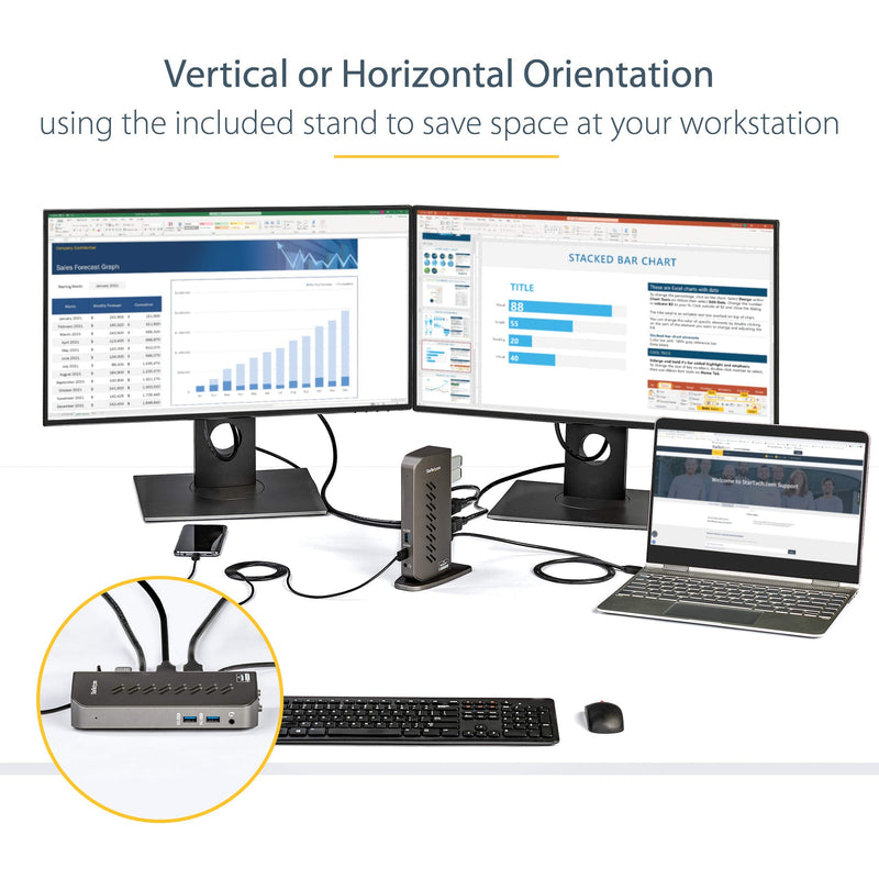StarTech.com USB-C USB-A Dock - Hybrid Universal USB 3.0 Docking Station for USB-C or USB-A Laptop - Dual Monitor 4K 60Hz HDMI/DisplayPort - 6x USB-A, GbE - USB 3.1/3.2 Gen 1 - Windows/Mac (DK30A2DHU)