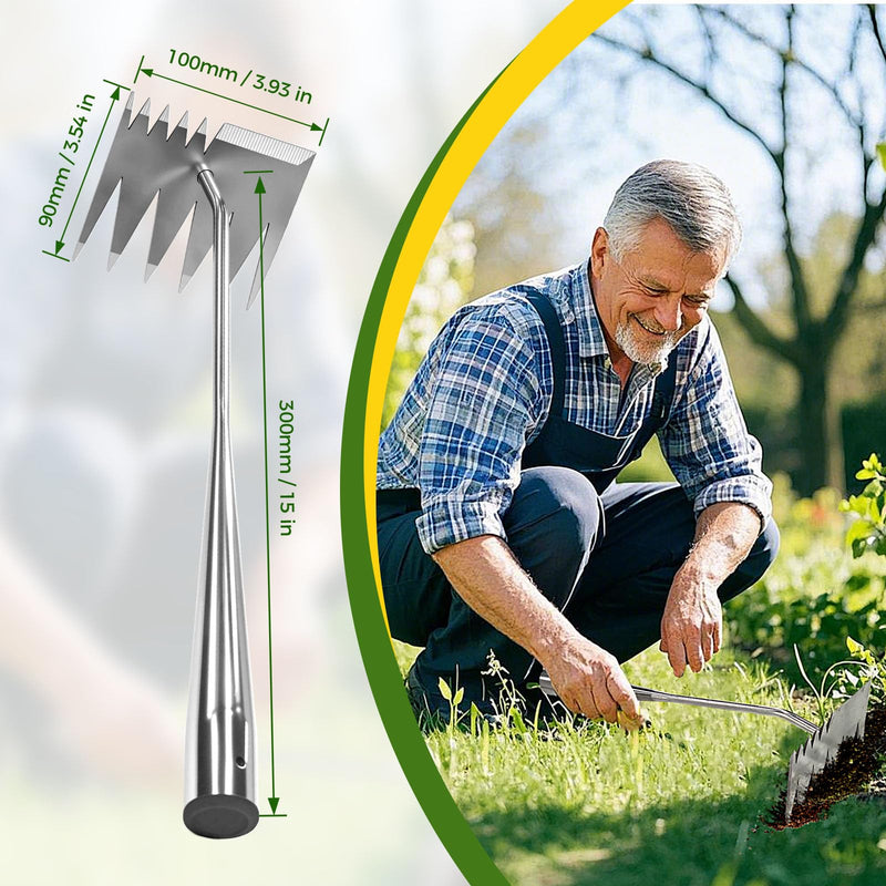 Weed Puller Tool, 2025 Upgraded Portable Manual Weeding Tools Gardening, 6 Teeth Dual Head Stainless Steel Hand Garden Weeding Rake, Weed Remover Tool for Gardening Backyard Yard Farm Planting Weeding