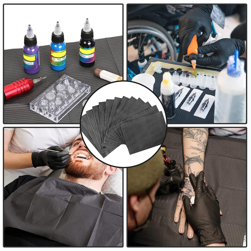 Dental Bibs - PEPAX 35pcs Tattoo Dental Bibs 45.5x33cm 3 Layer Waterproof Tattoo Table Covers Tray Clean Pad Multipurpose Black Tattoo Bibs 35Pcs Black