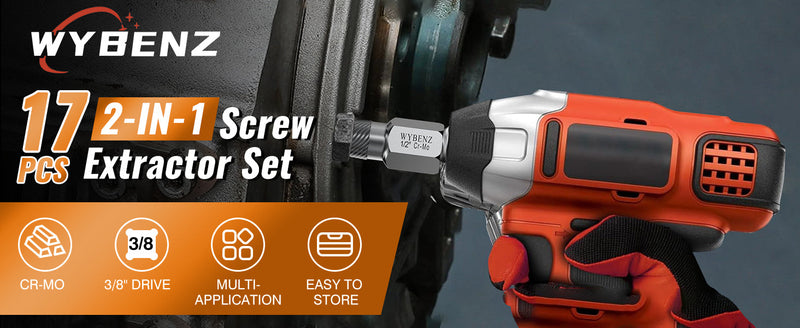 17Pcs Screw Extractor Set, 3/8" Inch Drive Multi-Spline Screw Extractor Kit 17pcs