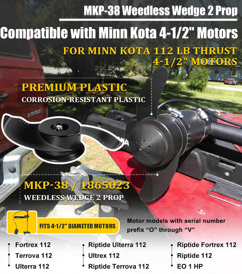 MKP-38 Weedless Wedge 2 Prop For Minn Kota 112 lb Thrust 4-1/2" Motors, 1865023, 2341160, 1378160 Trolling Motor Prop for Minn Kota Ulterra, Fortrex, Terrova, Riptide, Ultrex 112