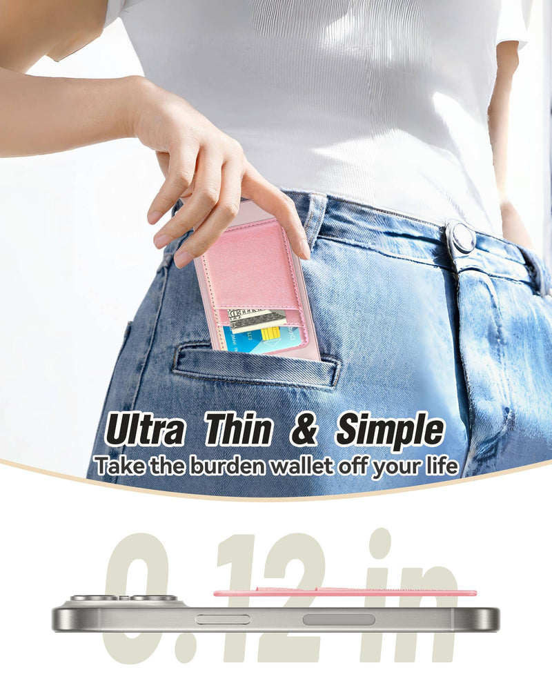 Senose Leather Mag-Safe Wallet Phone Card Holder for Back of Phone, Magnetic Wallet for Phone Compatible for iPhone 15/14/13/12 Mini/Plus/Pro/Pro Max (Pink) Pink
