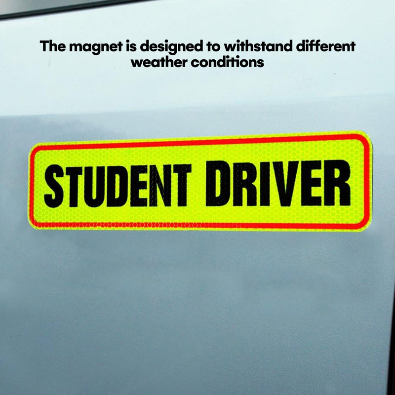 Reflective Student Driver Magnet | 12" Car Magnet Sticker for New & Beginner Drivers | Weatherproof & Magnetic | Accessories for Student Driver | Driving Signs Stickers Student Driver 12”, 3 Pk