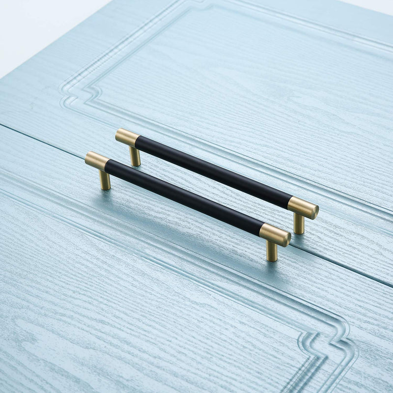 Bar Cabinet Handle Knob Pull Brushed Satin Gold/Brass Finish with Electroplated Matte Black 10.1" (8.8" Hole Center) for Kitchen Cabinet Hardware/Dresser Drawer Handles 5 Pieces 8.8" Hole Center