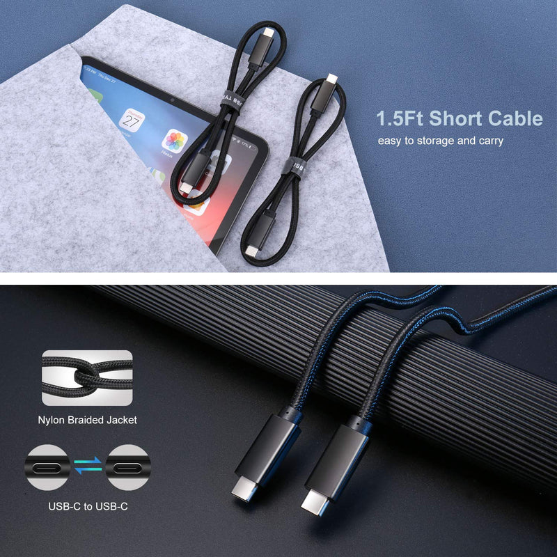 USB C to USB C Cable 1.5ft, Short 100W USBC 3.1 Gen2 Power Delivery Compatible with SSD Hard Drive MacBook iPad Pro PD Docking Station 4K Monitor Galaxy iPhone 17 16 15 Pro Max,2Pack(Black)