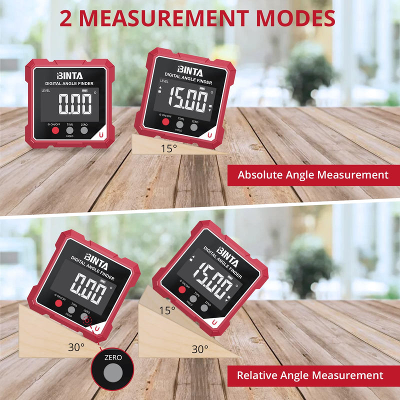 BINTA Digital Angle Finder with Laser, 4-side Magnetic Angle Gauge, USB-C Rechargeable IP54 Waterproof Inclinometer, Table Saw Miter Protractor Laser Level for Woodworking Construction DIY Green Line Black and Red Green-Dual Laser