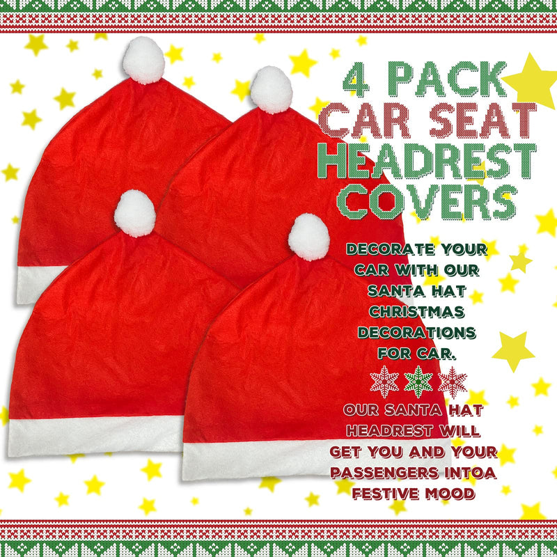 YIXIN 4-Piece Santa Claus hat car seat headrest Cover Cute car Decoration Interior Accessories-car Christmas Decorations-Functional car Decoration, Suitable for Most car headrests (Red-4pcs)