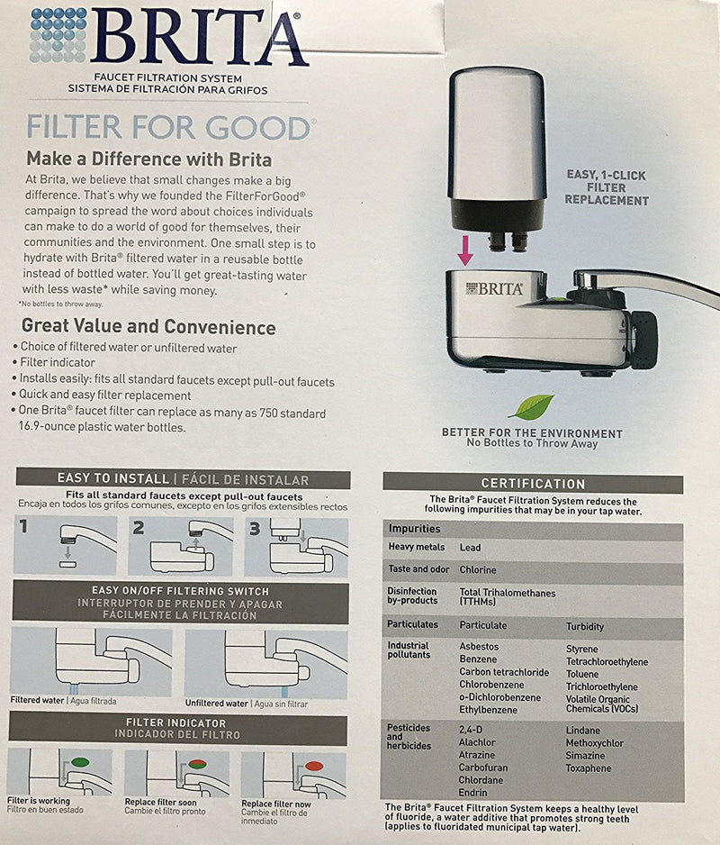 BRITA Chrome Faucet Mount Filtration System, Includes 1 System and 2 Filters.
