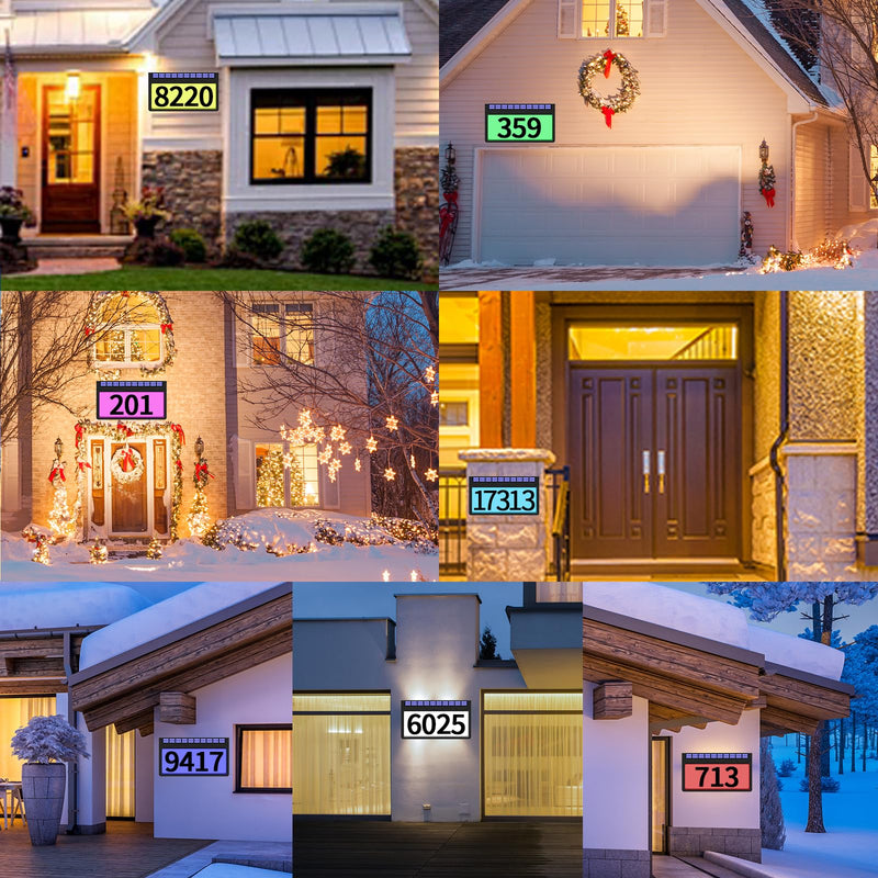 Solar Address Sign, Lighted Address Plaque Outdoor Waterproof, Illuminated RGBW Color Address Numbers, House Numbers for Home Street Mailbox Outside Black(RGBW) 6.5 IN(wall mounted)