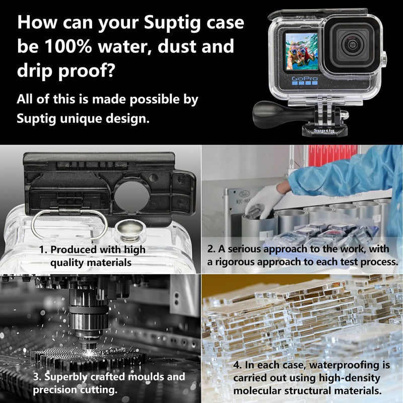 Suptig Waterproof Case Protective Housing Underwater Dive Housing for GoPro hero12 hero 11 hero 10 hero 9 Waterproof 196Ft
