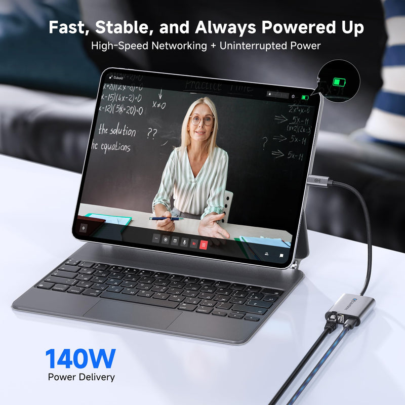 Cable Matters USB C to Ethernet Adapter with 140W Charging, Gigabit Ethernet to USB C Adapter, Compatible with MacBook Pro, Dell XPS, Surface, Up to 480Mbps for Chromecast with Google TV -2020 & Later