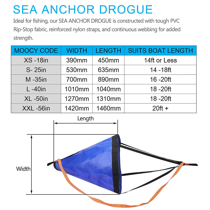 Drift Sock with Harness Buoy,Ocean Anglers Fishing Drogue Sea Anchor for Boat/Kayak/Pontoon 40'' for 18 - 20ft Boat