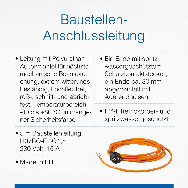 Schwabe 70908 construction site cable roll, 5 m, H07BQ-F, 3G1,5, IP44, Orange H07BQ-F 3G1.5