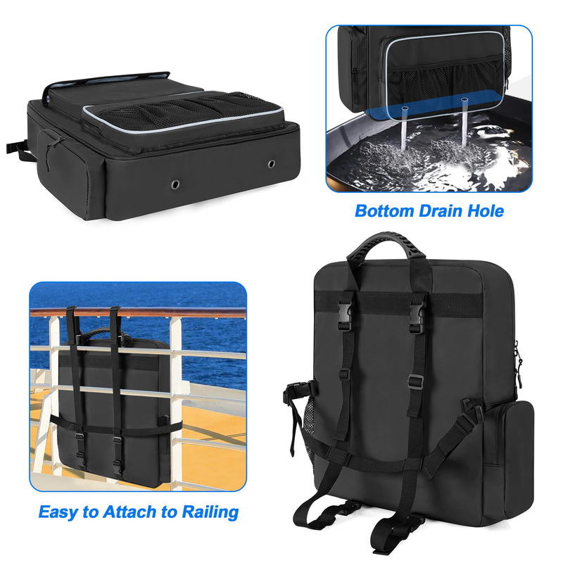 GRAOSO Boat Organizers and Storage, Boat Back Seat Carrying Bag with Rubber Handle and Adjustable Back Belt, Multiple Pockets for Boat Accessories, Black
