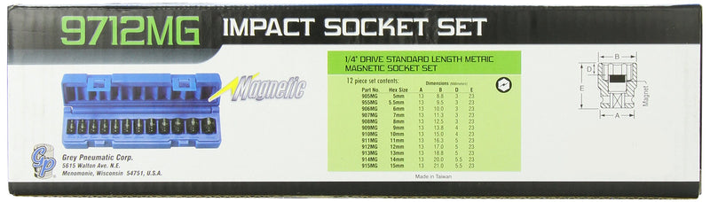 Grey Pneumatic (9712MG) 1/4" Drive 12-Piece Metric Magnetic Impact Socket Set