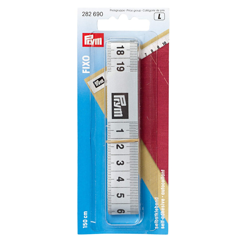 Prym tape measure Fixo Plus self-adhesive 150 cm/cm, poly-fiber fabric, silver