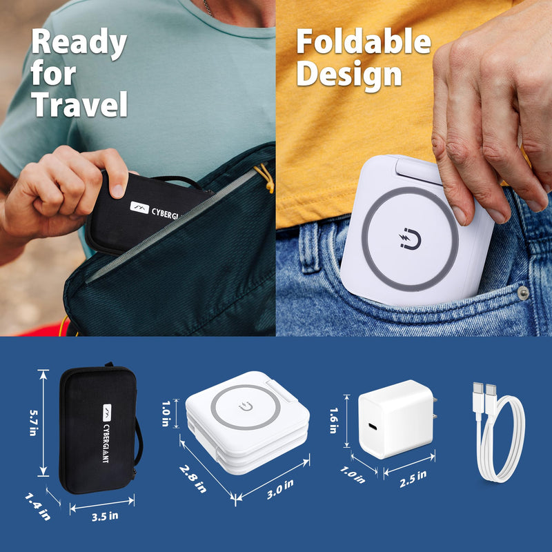 3 in 1 Wireless Charging Station for Apple Devices - Portable Foldable Magnetic Charger Stand for iPhone Airpods Apple Watch iWatch, Travel Charger for Multiple Devices w/Adaptor&Case