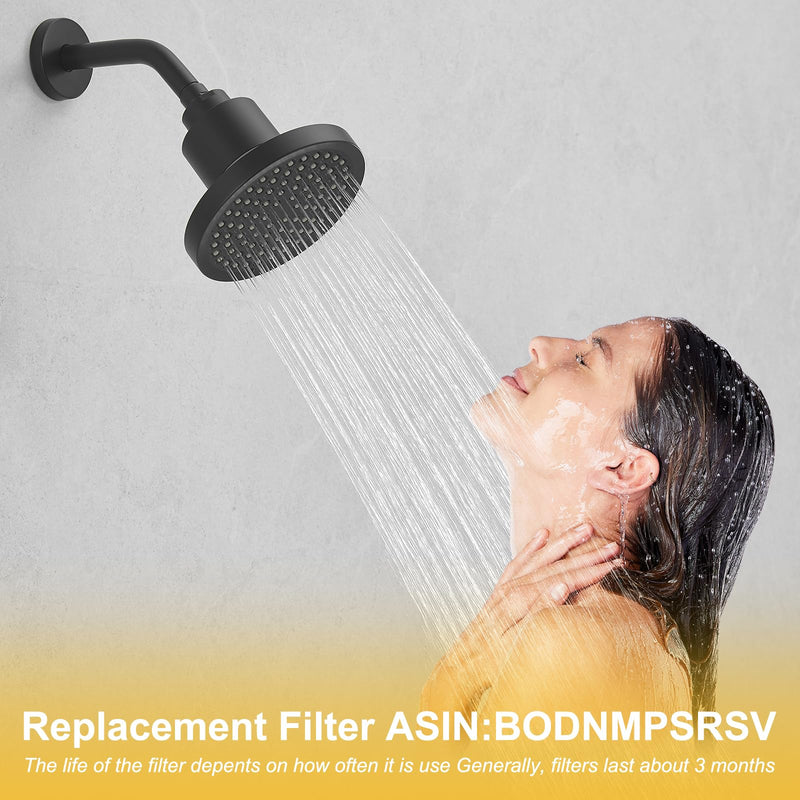 BESy High Output Shower Filter Filtered Shower Head Shower Water Softener with Hard Water Improves The Condition of Your Skin & Hair Round Matte Black
