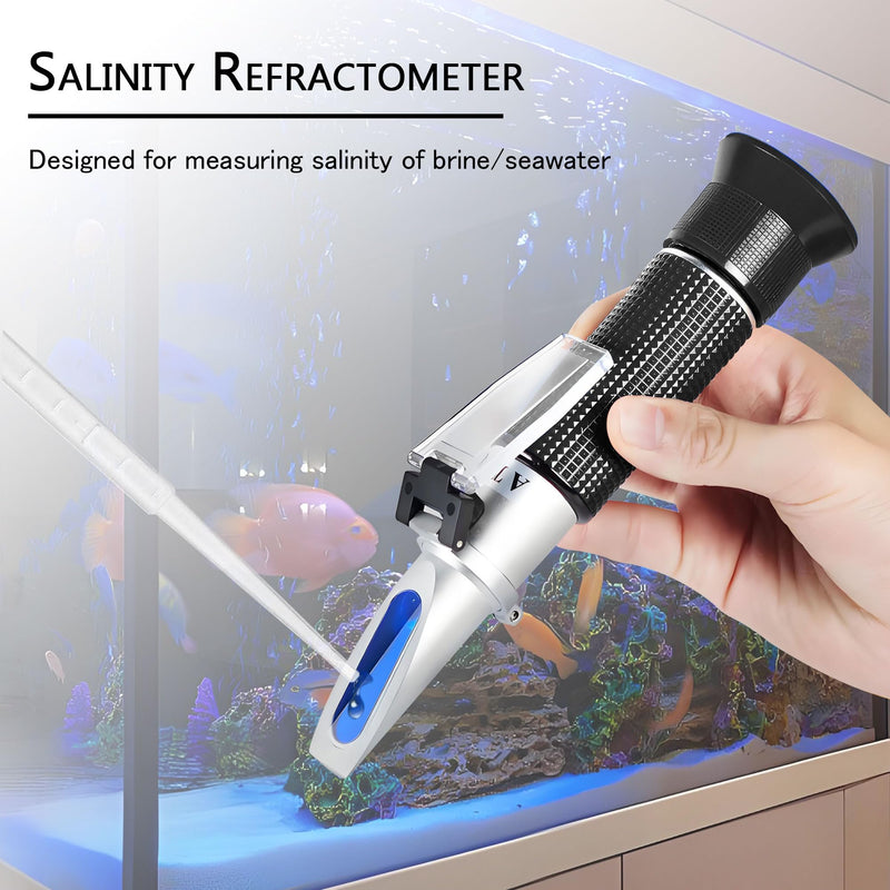 Seawater Salinity Refractometer, Automatic Temperature Compensation Seawater Salinity Hydrometer, 0-100ppt & 1.000-1.070 Salinity Specific Gravity Tester for Aquarium,Pool, Tank, Marine, Fishkeeping Seawater Salinity Refractometer