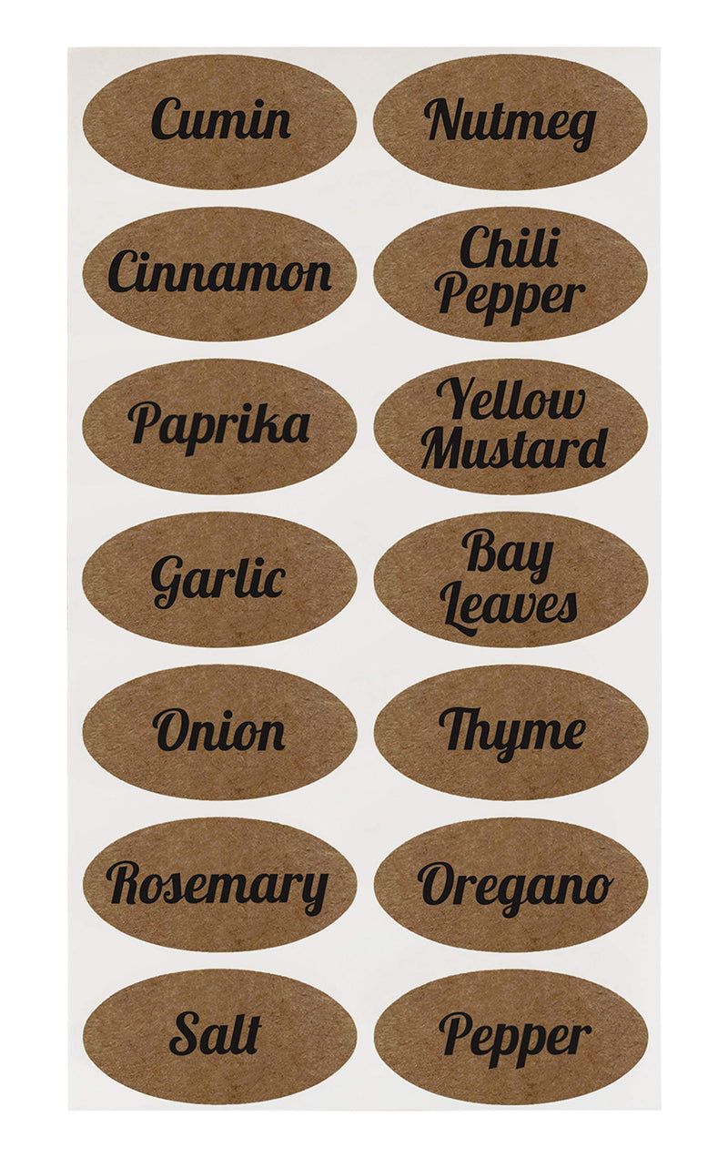 ChromaLabel 1 x 2 Inch Oval Kraft Labels, Imprinted, 112 Stickers per Pack, Assorted Spices (Pack of 2) 1" x 2" (Pack of 2)