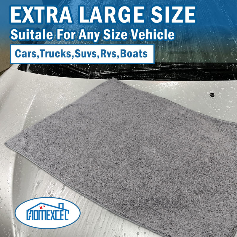 HOMEXCEL Professional Large Microfiber Car Drying Towels 2 Pack, Lint Free, Scratch Free, Highly Absorbent Drying Towel for Cars, SUVs, RVs, Trucks, and Boats,31" x 24",Grey Pack of 2