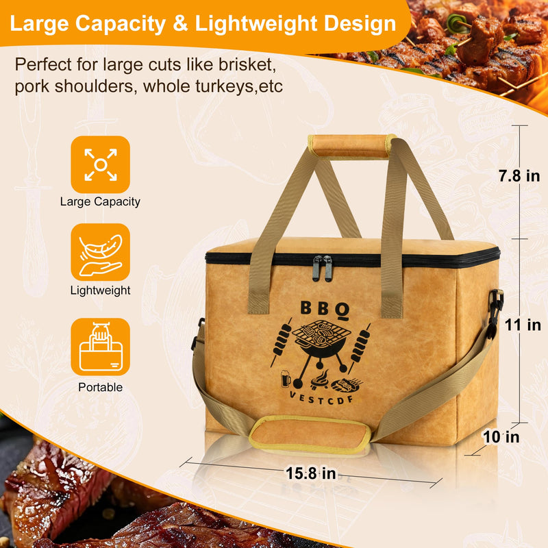 BBQ Blanket for Resting Meat, Large Capacity Resting Bag for Smoking & Barbecue, Reusable Brisket Blanket with Adjustable Shoulder Strap, Insulated Grilling Accessories for Steak, Beef, Turkey