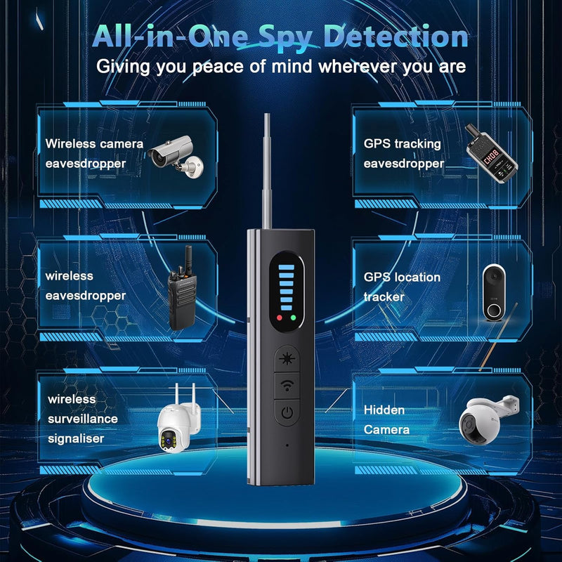 Hidden Camera Detectors, High Accuracy Spy Camera Finder, Portable Hidden Bug and Camera Detector, 5 Levels Sensitivity 6 Modes, Wireless Rechargeable for Home, Car, Hotel, Travel, Full