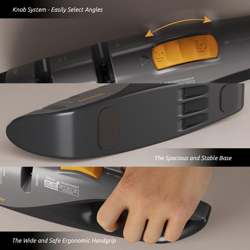 5-Angle Adjustable Knife Sharpener for Kitchen Knives, Scissors & Pocket Knives – Precision 15°-24° Sharpening with Coarse & Fine Slots, Non-Slip Base & Ergonomic Handle, Safe & Easy to Use Gray/Black