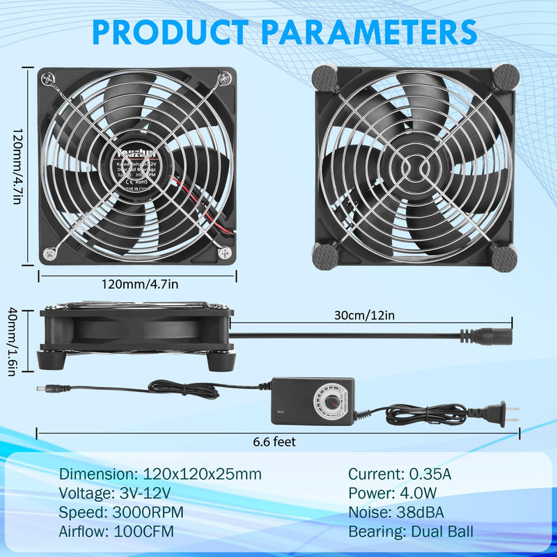 Computer Fan with AC Plug, Yeuzbur 110v 120v 220v Fan with Variable Speed Controller for DIY Cooling Ventilation Exhaust Projects