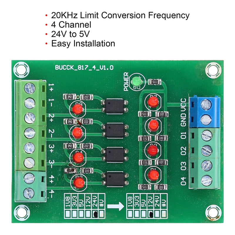 Fyearfly Optocoupler Isolation Card, 4-Channel Optocoupler Isolation Module 24V to 5V PLC Signal Level Voltage Converter Electrical Component, for Pnp to Npn Conversion