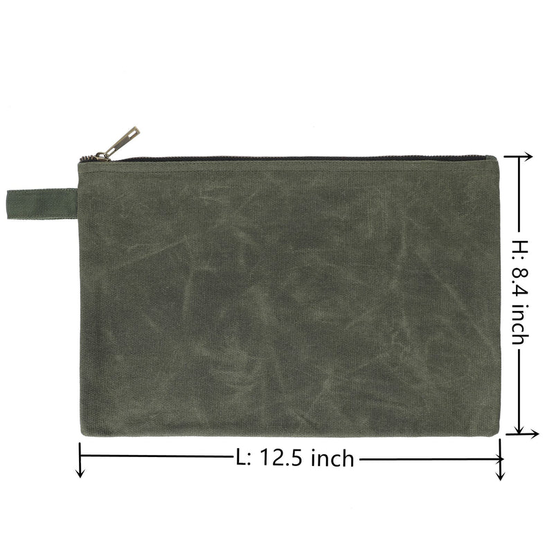 Tool Pouches with Smooth Zipper, Heavy Duty 16oz Waxed Canvas Tool Pouch, One-piece Waterproof Tool Bags,12.5X8.4 Inches (4 Pack) Large Black/Khaki/Navy/Army Green