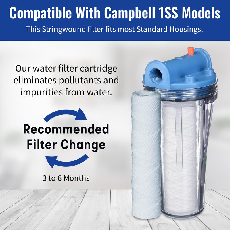 CFS – 10" x 2.5" Sediment Water Filter Cartridges Compatible with Campbell 1SS Models – 5 Micron Replacement Filter – Removes Bad Taste & Odor – Whole House Filter – 5 Pack 5 Count (Pack of 1)
