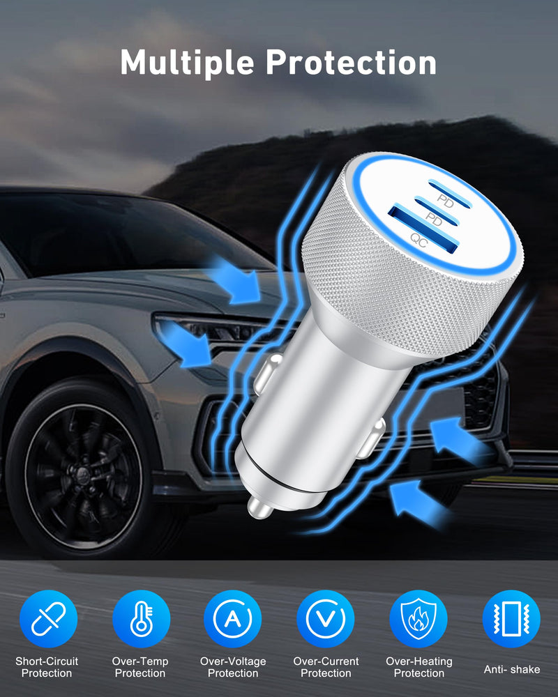iPhone 15/15 Pro Max Car Charger, 67W 3-Port Fast USB C Car Charger Power Cigarette Lighter Adapter with 3FT USB C to C Cable for iPhone 15/15 Plus/15 Pro Max, iPad Pro/Air/Mini, AirPods Pro