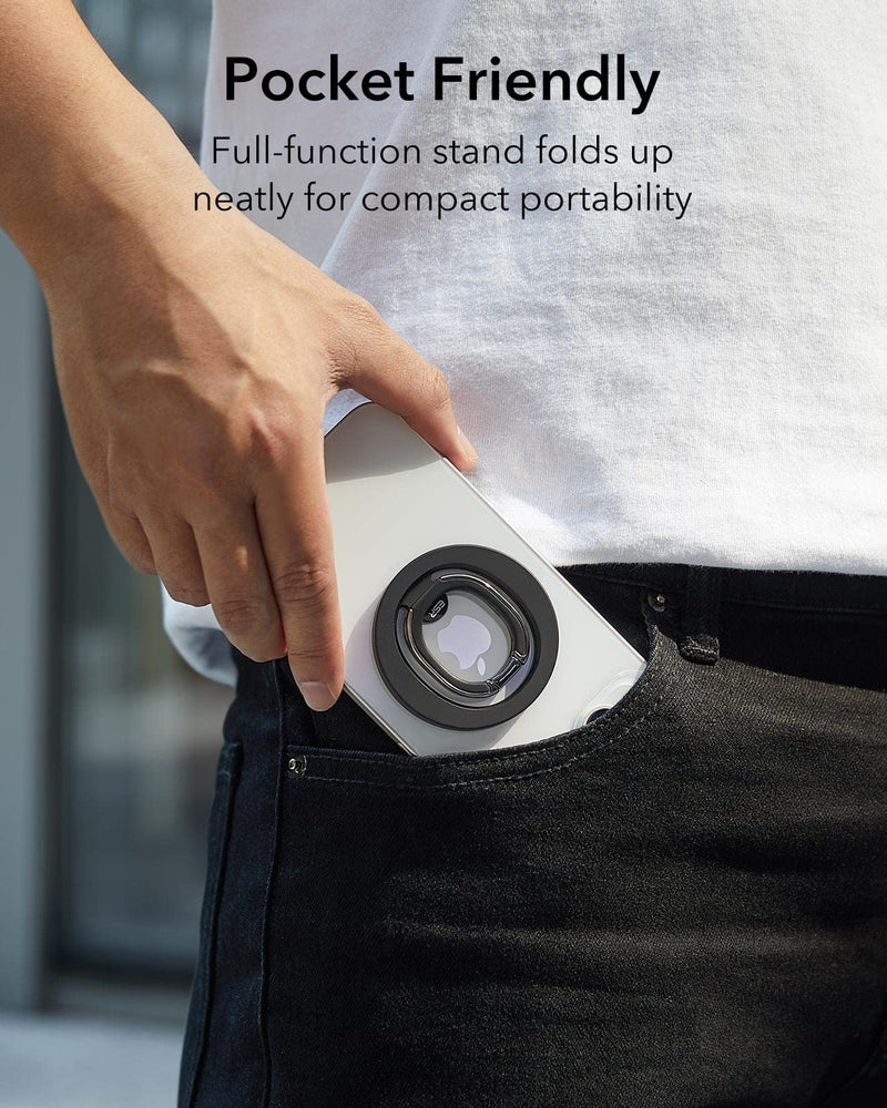 ESR for MagSafe Ring Holder (HaloLock), Magnetic Phone Ring Holder Compatible with MagSafe Phone Grip, Magnetic Phone Grip with Adjustable Stand for iPhone 15/14/13/12, Black