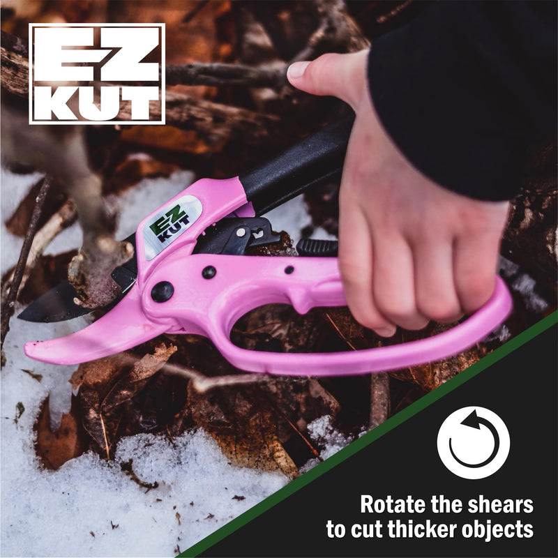 EZ Kut Heavy Duty Pruners Ratchet Hand Pruner with Ratcheting Action Great Garden Hand Tool Clippers Gardening pruners arthritis tools Ratcheting Anvil Hand Pruner Pruning Shears Heavy Duty Since 1988 3130PNK
