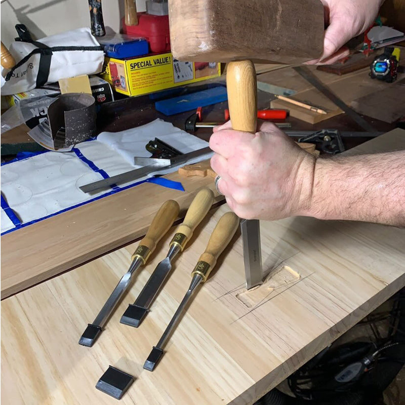 Finely Crafted Wood Chisel Set, 4 High-Performance Woodworking Chisels with Durable, Sharp CR-V Steel Blades Tempered to 60HRc, Chisel Set with Tool Roll from Schaaf Wood Carving Tools