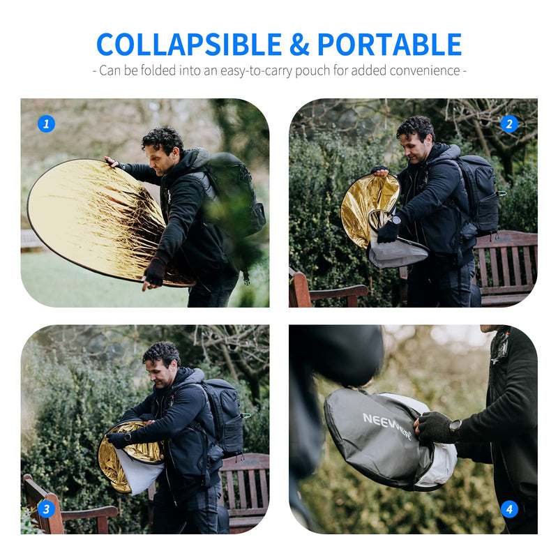 NEEWER 43 Inch/110 Centimeter Light Reflector Diffuser 5 in 1 Collapsible Multi Disc with Bag - Translucent, Silver, Gold, White, and Black for Studio Photography Lighting Outdoor 110cm